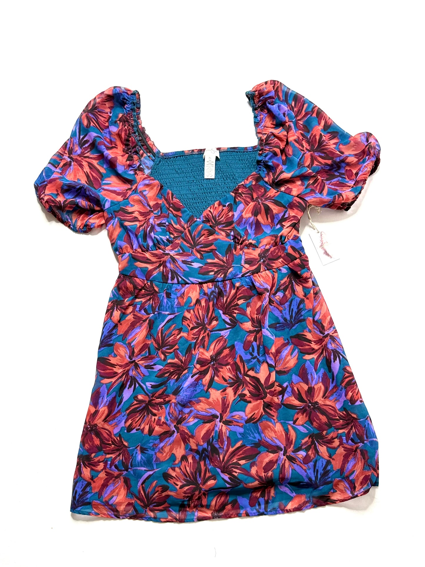 Jessica Simpson Floral Puff Sleeve V-Neck Dress Size XL NWT