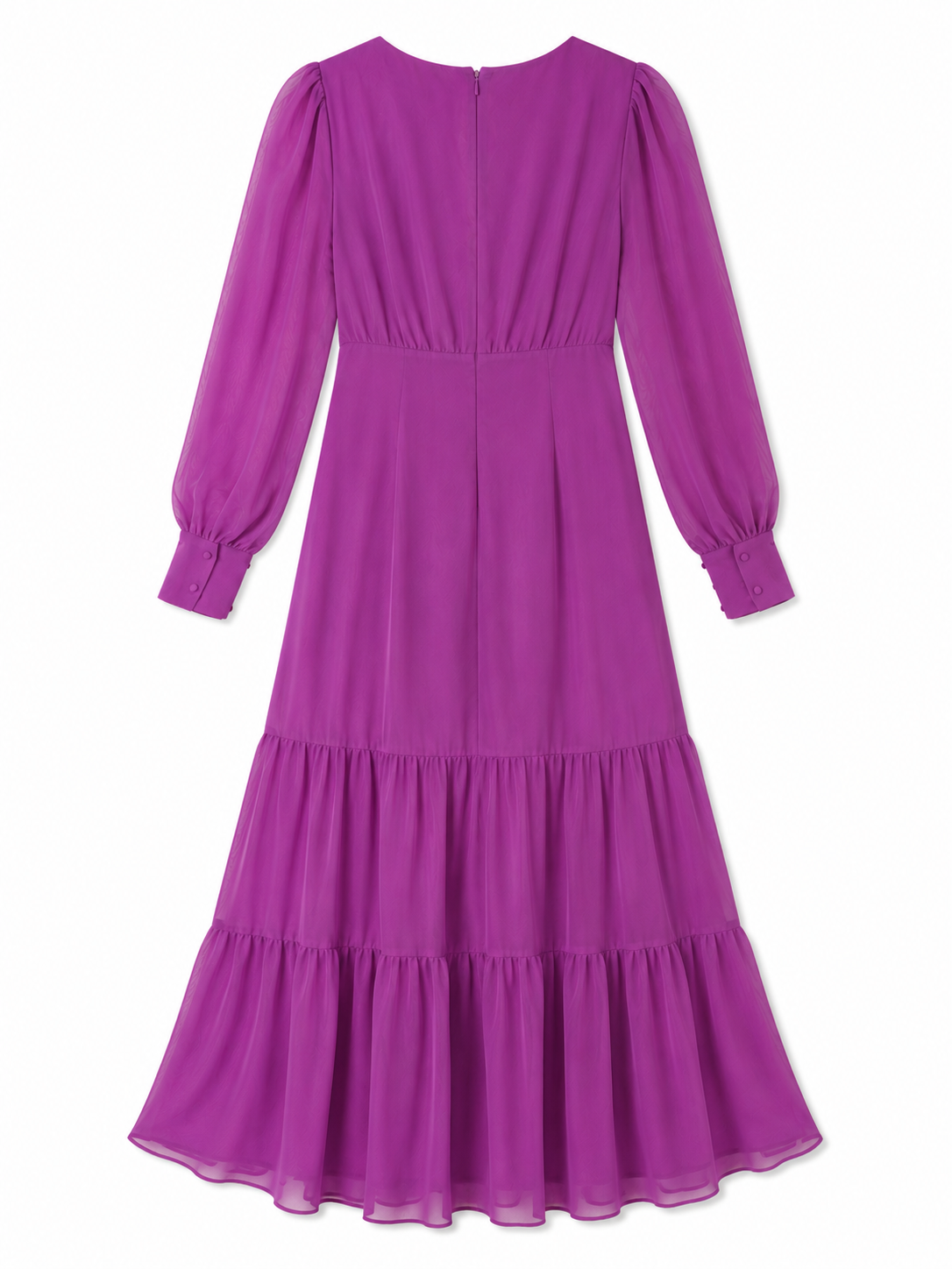 Bar III Magenta Tiered Chiffon Midi Dress Size Small Long Sleeve V-Neck Occasion Dress