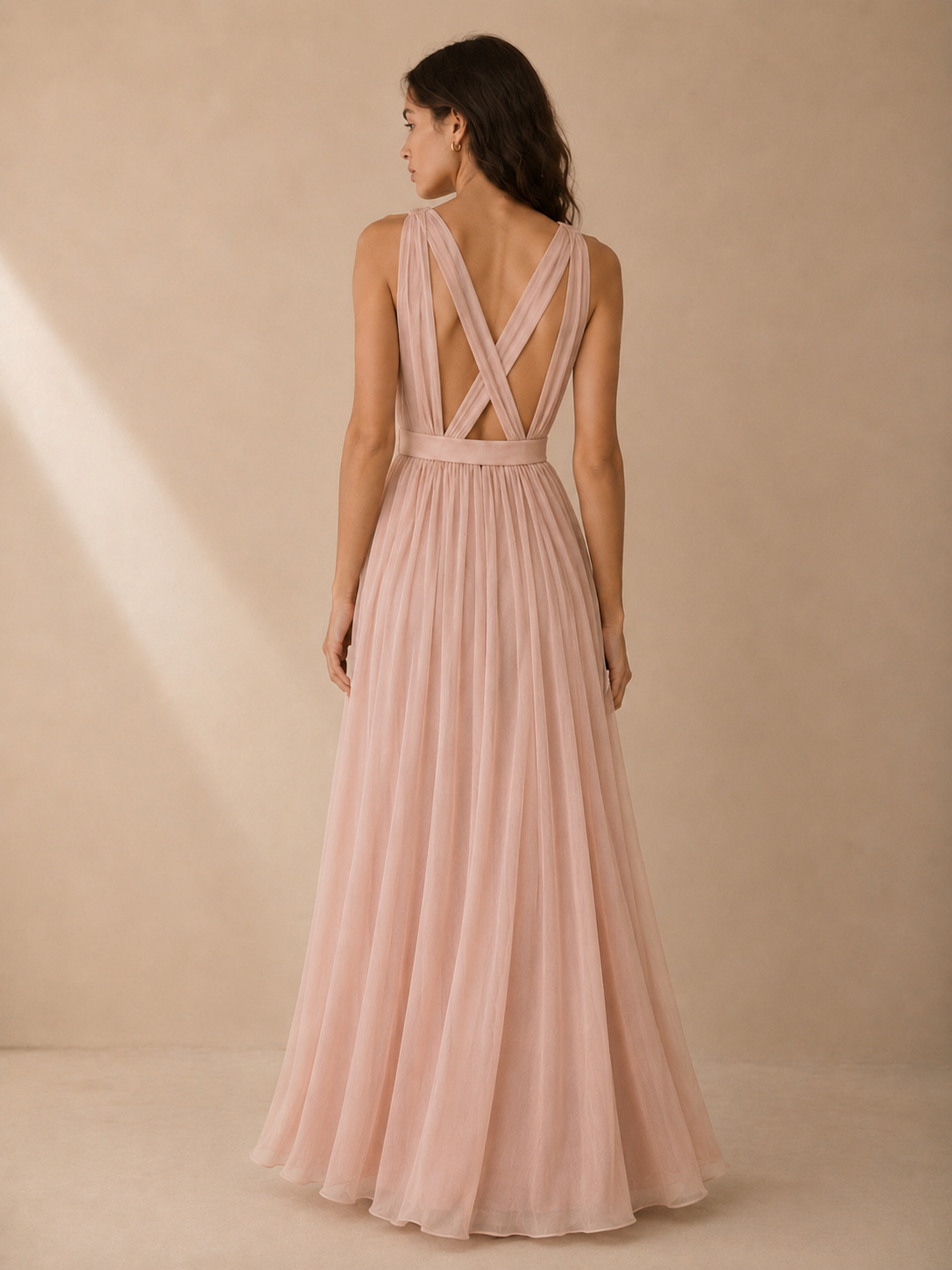 Vera Wang Blush Pink Pleated Chiffon Maxi Dress Size 2