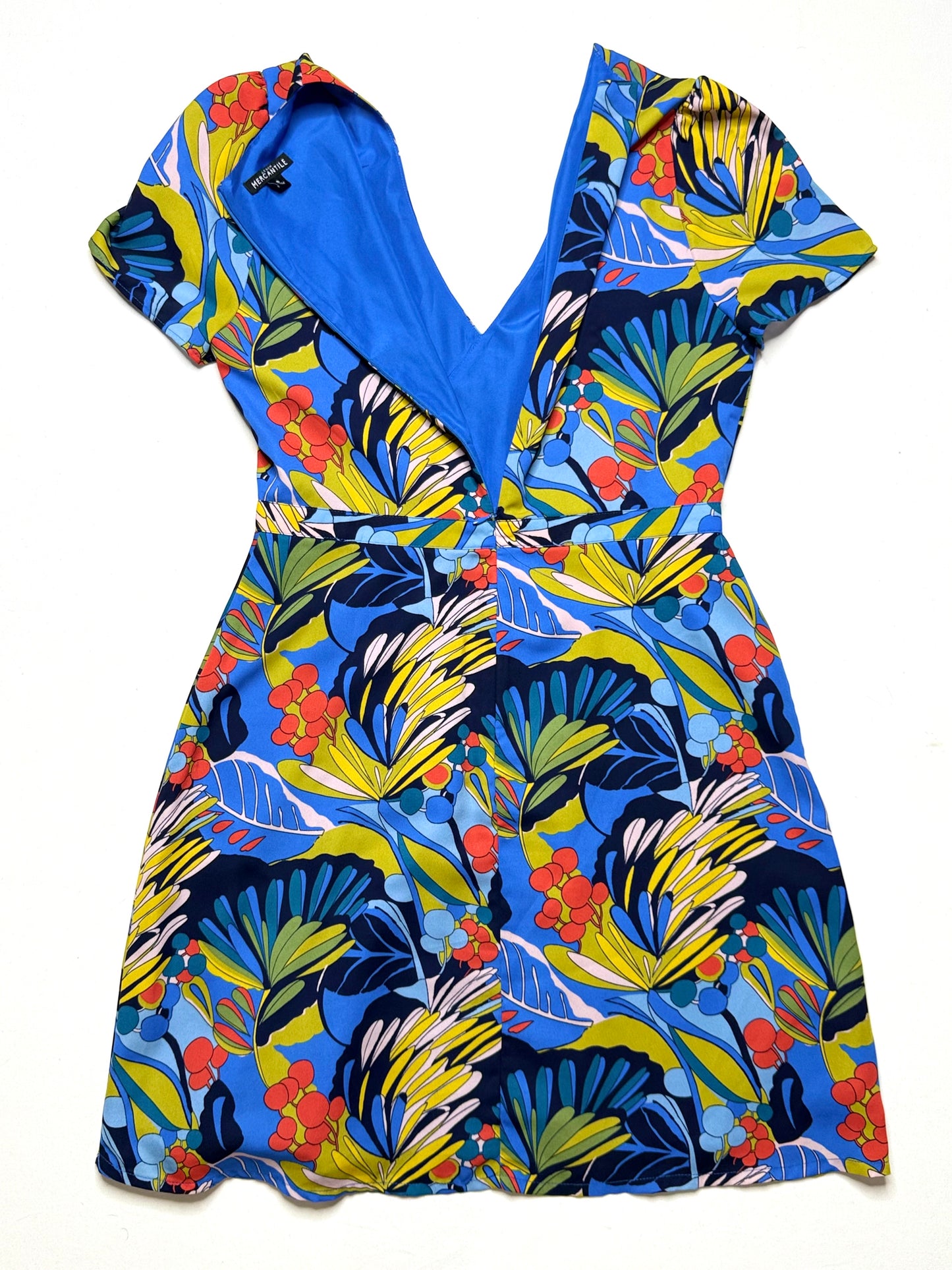 J.Crew Mercantile Blue Tropical Print Faux Wrap Dress – Size 8