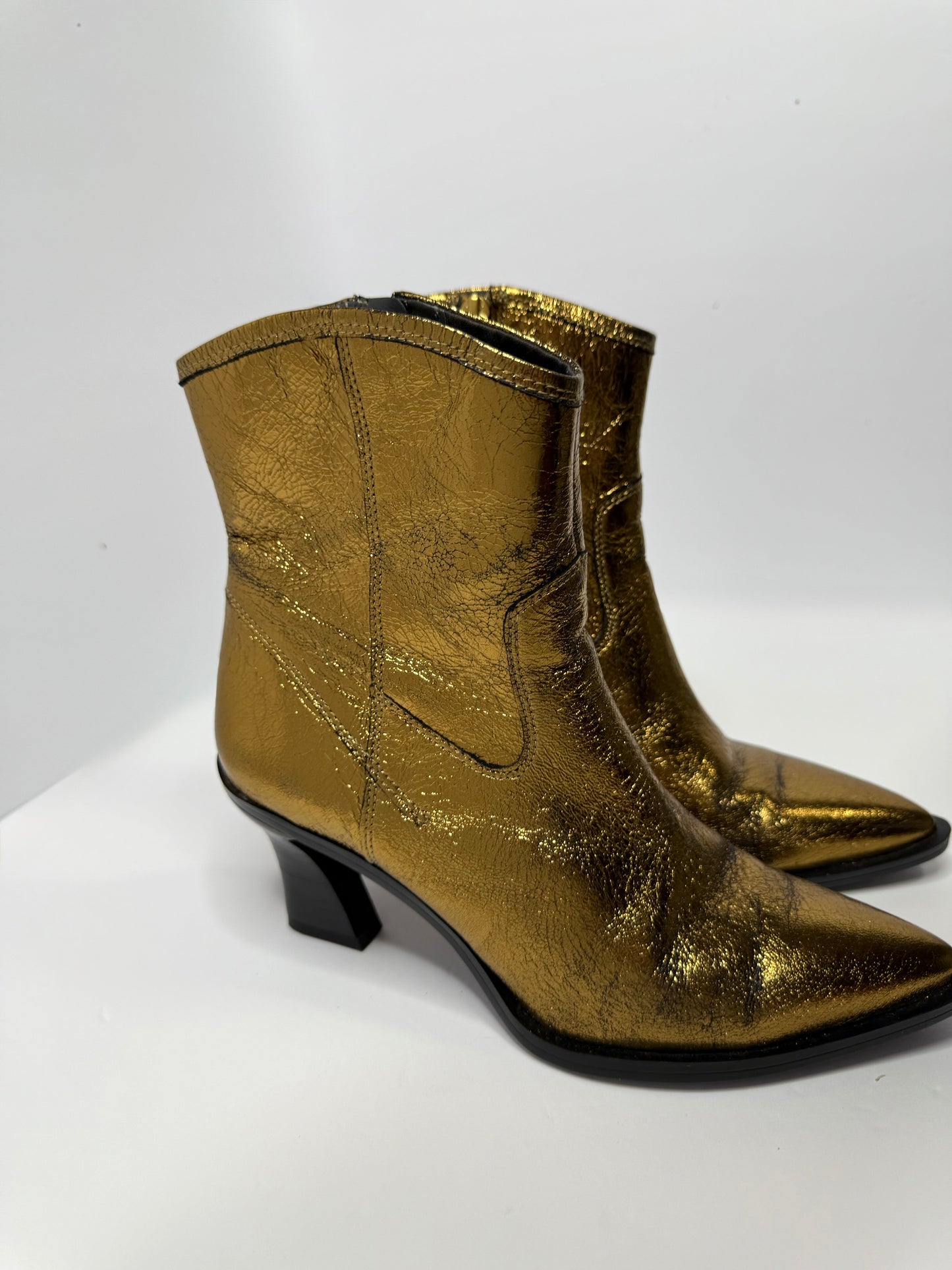 Franco Sarto Metallic Gold Leather Cowgirl Boots Size 7.5