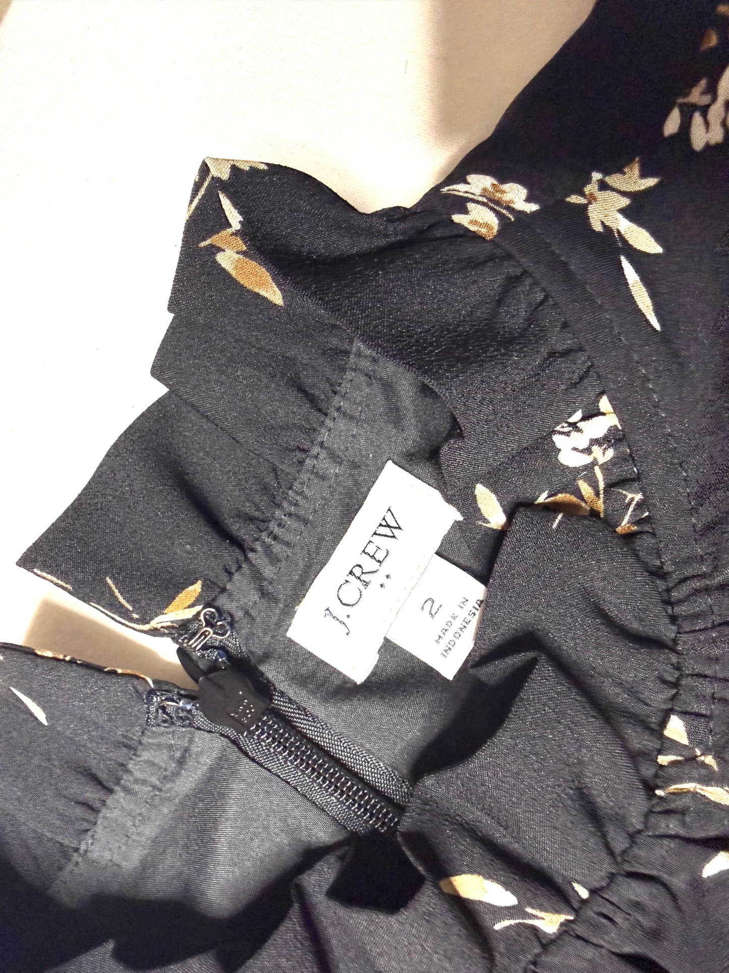 J. Crew Factory Black Long-Sleeve Floral Ruffle Mock Neck Shift Dress Size 2