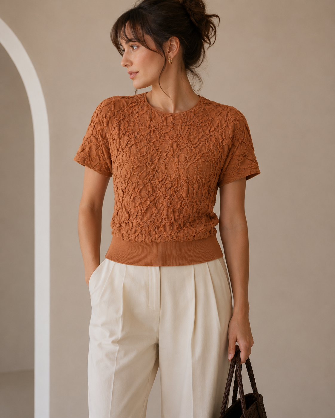 Rebecca Taylor Textured Brown Short Sleeve Top Size XS