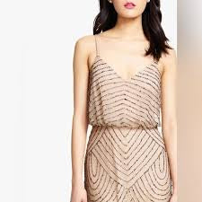 Adrianna Papell Beaded Sophia Cocktail Dress Size 6 Champagne Flapper Style
