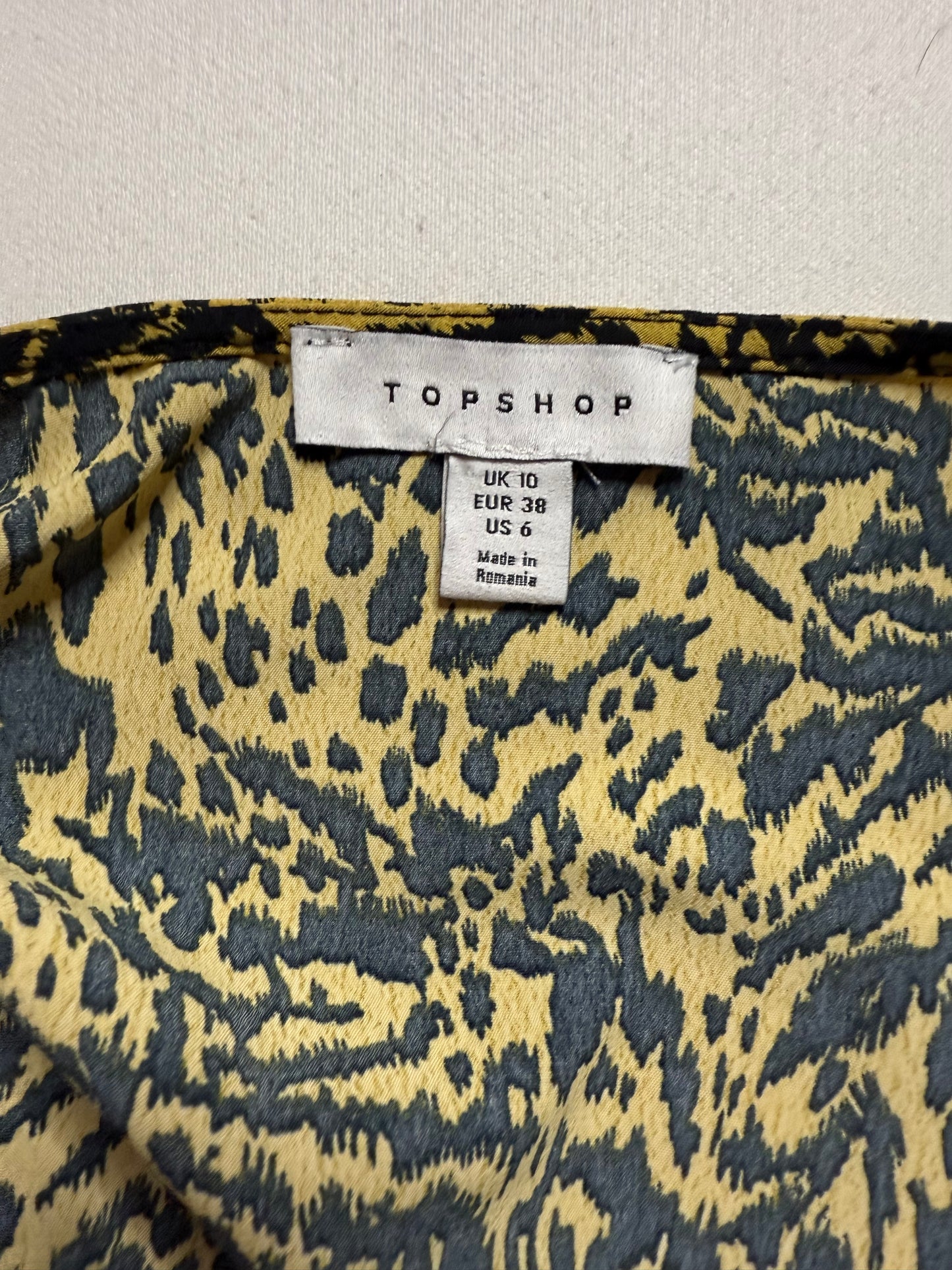 Topshop Animal Print Wrap Midi Dress – Size 6, Bell Sleeves, Tie Waist, Boho