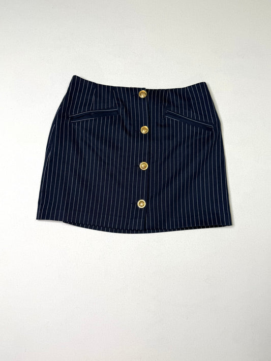 Nasty Gal Navy Pinstripe Mini Skirt Gold Button Front Preppy Academia Size 4