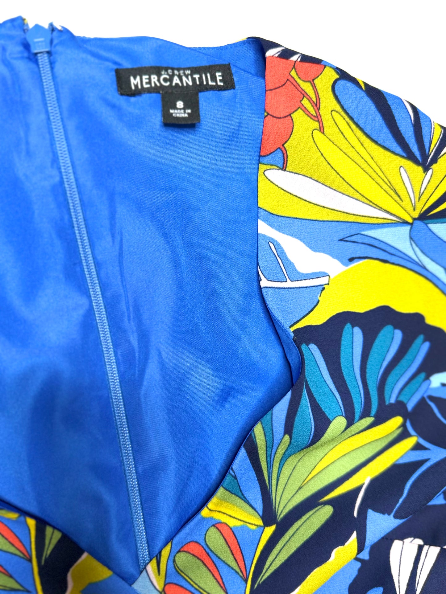 J.Crew Mercantile Blue Tropical Print Faux Wrap Dress – Size 8