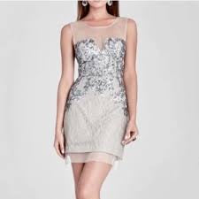 BCBGMAXAZRIA Abigail Sequin Lace Cocktail Mini Dress Gray Silver Size 6