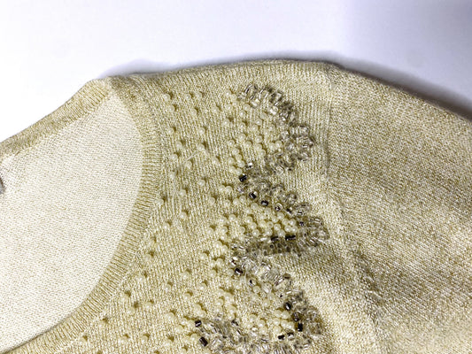 Carducci Hand-Beaded & Pearl Embellished Sweater – Cream & Metallic Gold