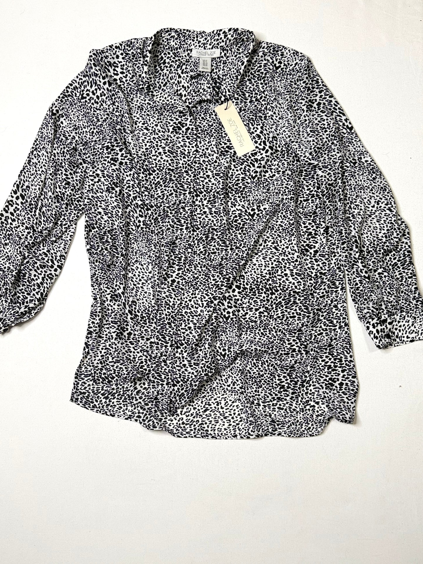 Rachel Zoe XL Black White Animal Print Blouse NWT Collared Button Front
