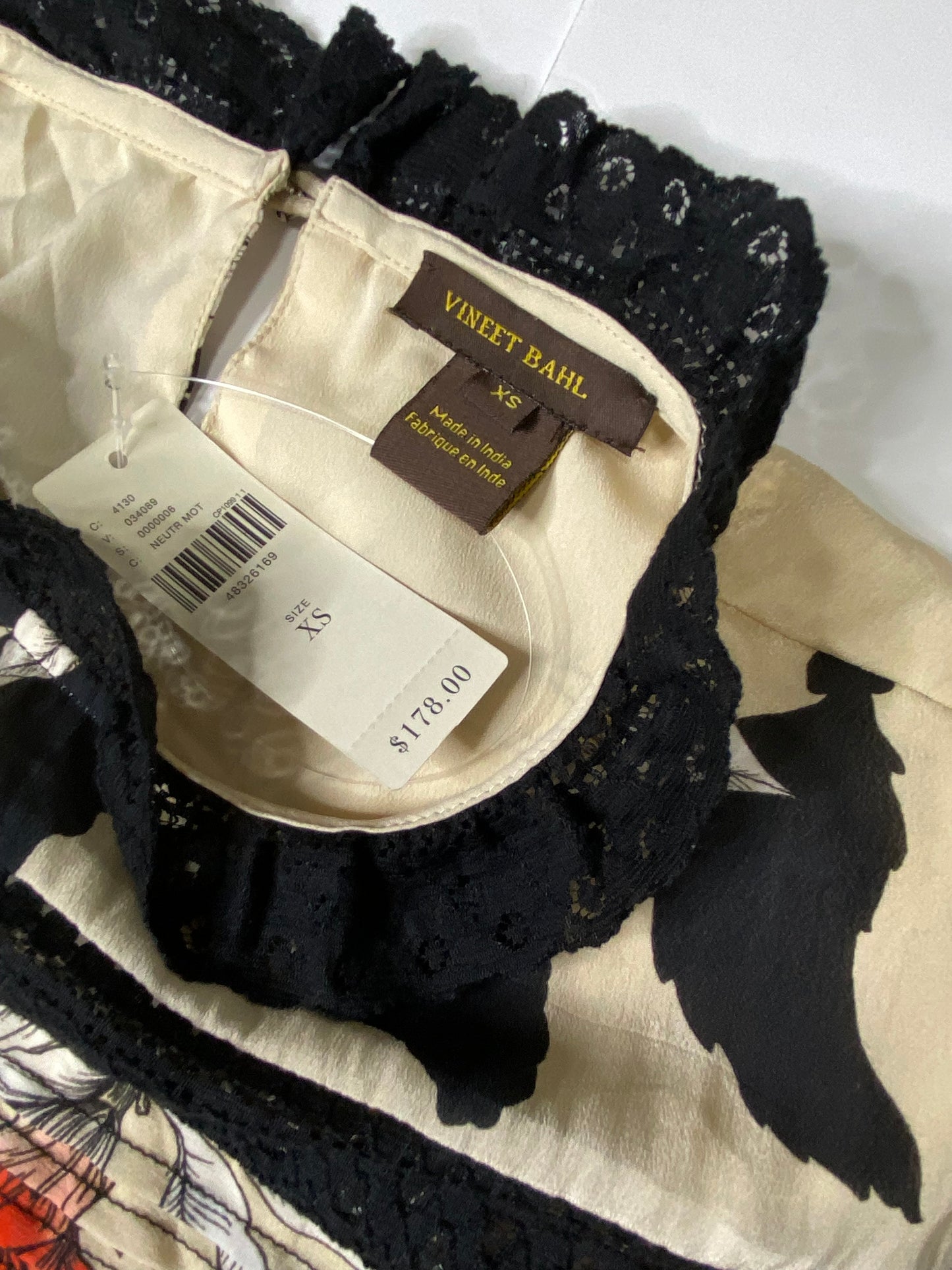 Anthropologie Vineet Bahl Floral Dress – Size XS – Lace Trim, Pleated Front, NWT