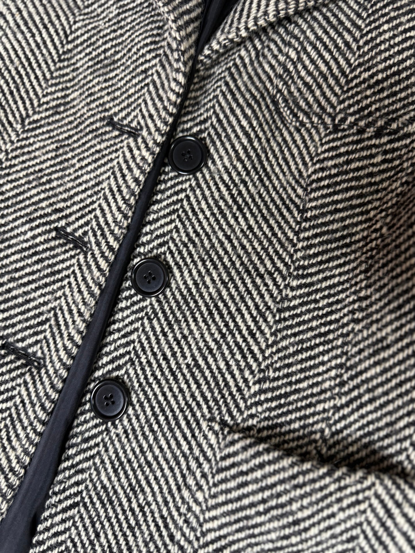 Vintage DKNY City Herringbone Tweed Blazer Gray Wool 3-Button Jacket Size 2