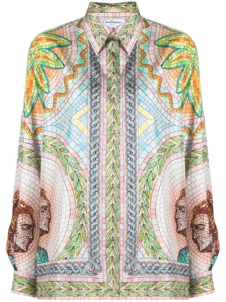 Mens Casablanca Tennis Club Long Sleeve Silk Shirt – Mosaics Grecques Size XXL