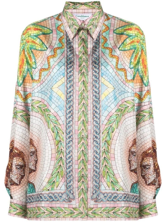 Mens Casablanca Tennis Club Long Sleeve Silk Shirt – Mosaics Grecques Size XXL
