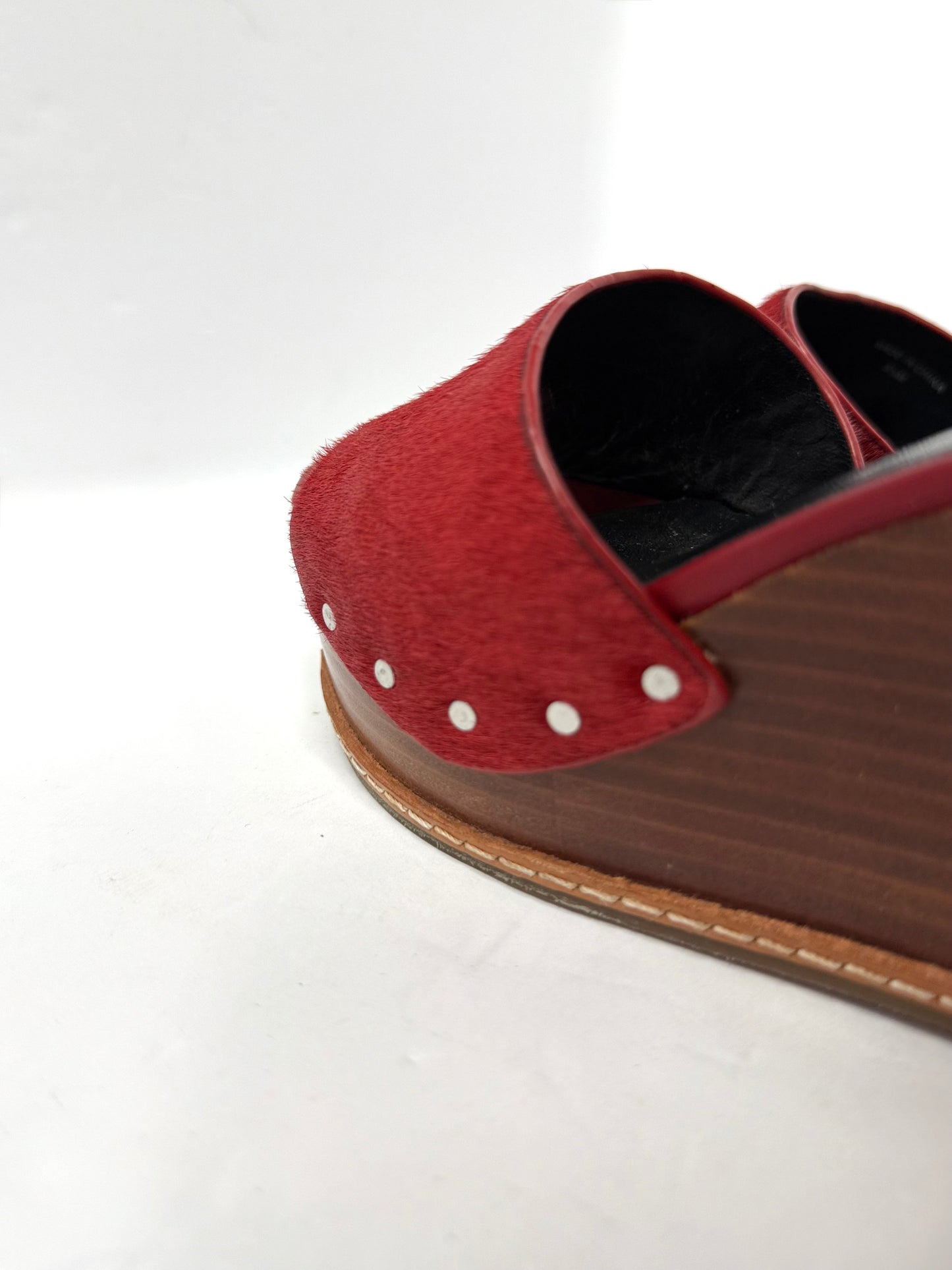 Derek Lam Red Calf Hair Platform Wedge Heels Sandals Size 5.5