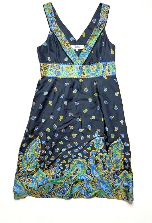 Tibi Blue Paisley Print Silk-Blend Sleeveless V-Neck Dress – Size 4
