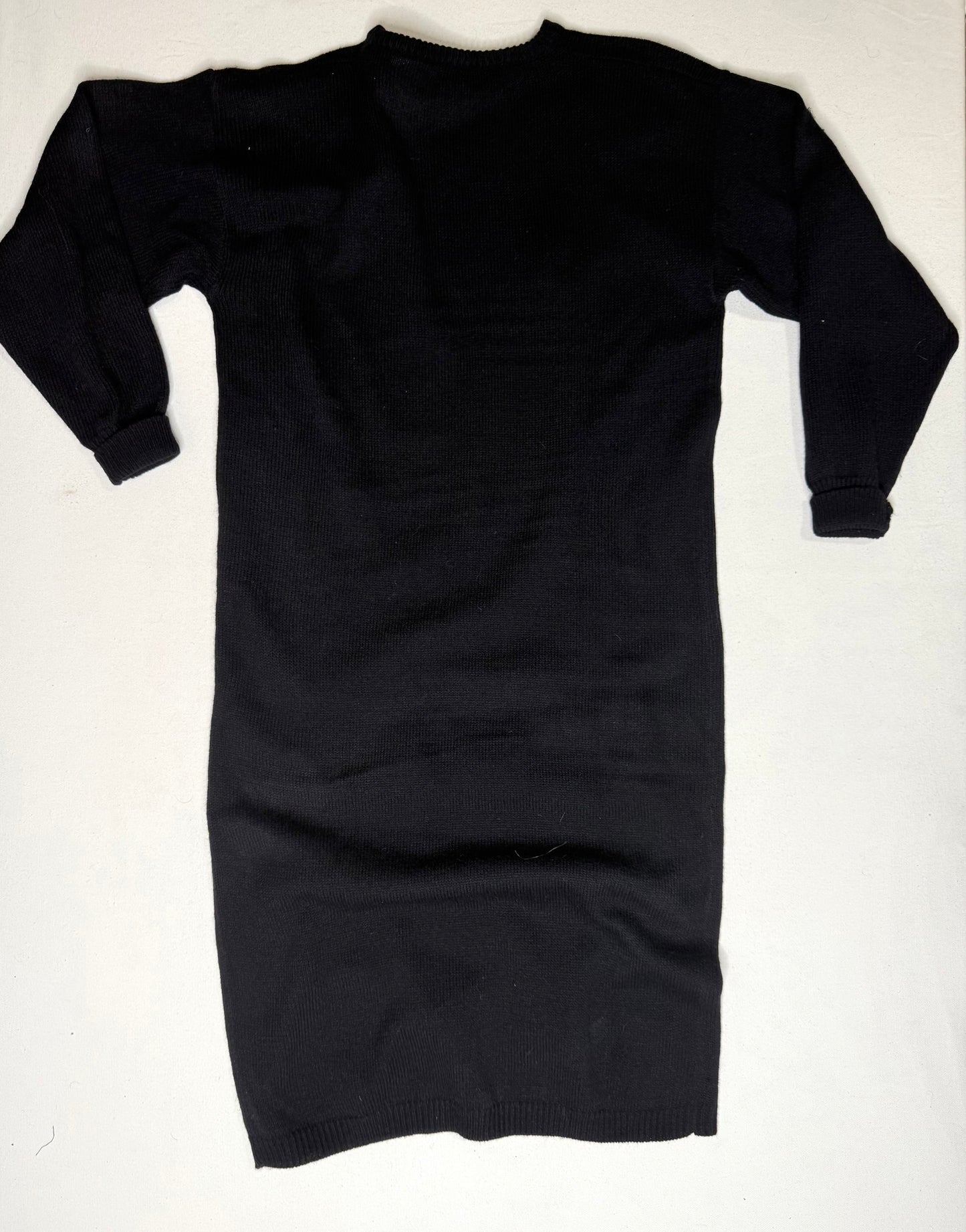 Vintage Darian Black Knit Sweater Dress w/ Silver Bow Appliqués | 1980s | Size Small