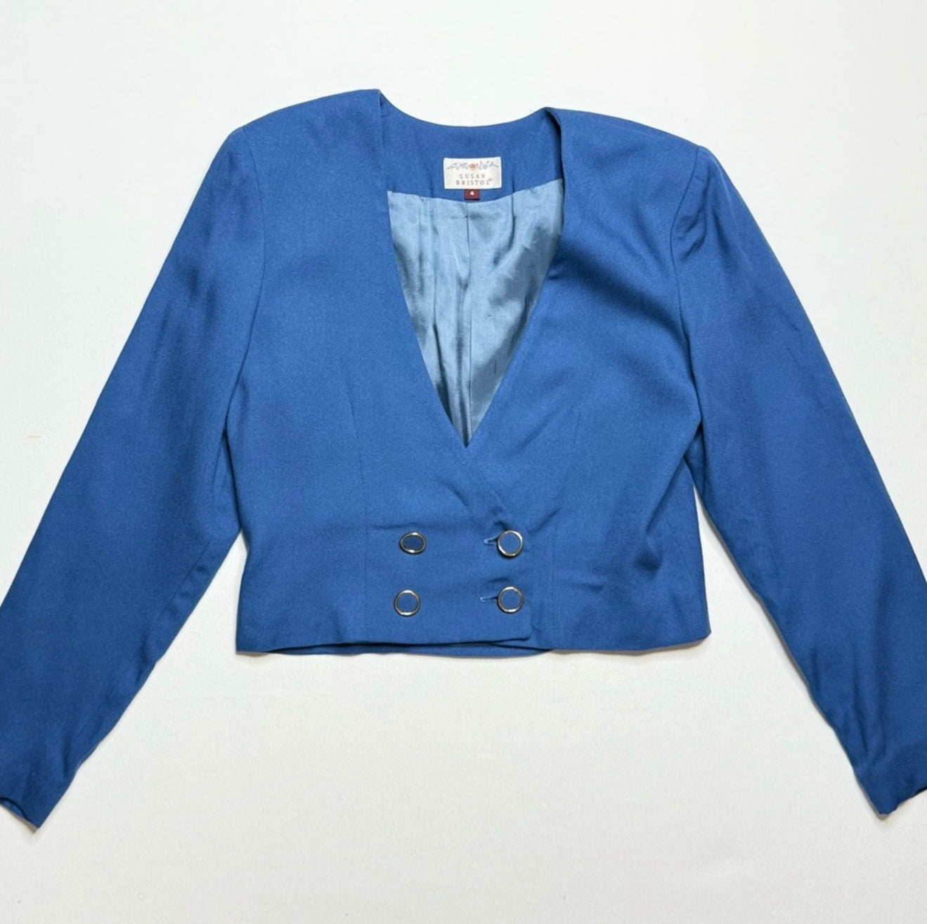 Vintage Susan Bristol Cropped Blue Double Breasted  Blazer Size