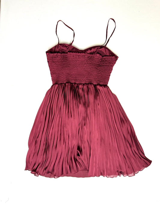 American Eagle Burgundy Satin Mini Dress Size 4 Bustier Bodice Pleated Skirt