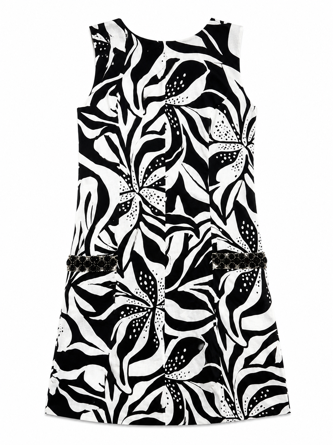 Lilly Pulitzer Black White Tropical Print Sleeveless Shift Dress w/Beaded Pocket Size 6