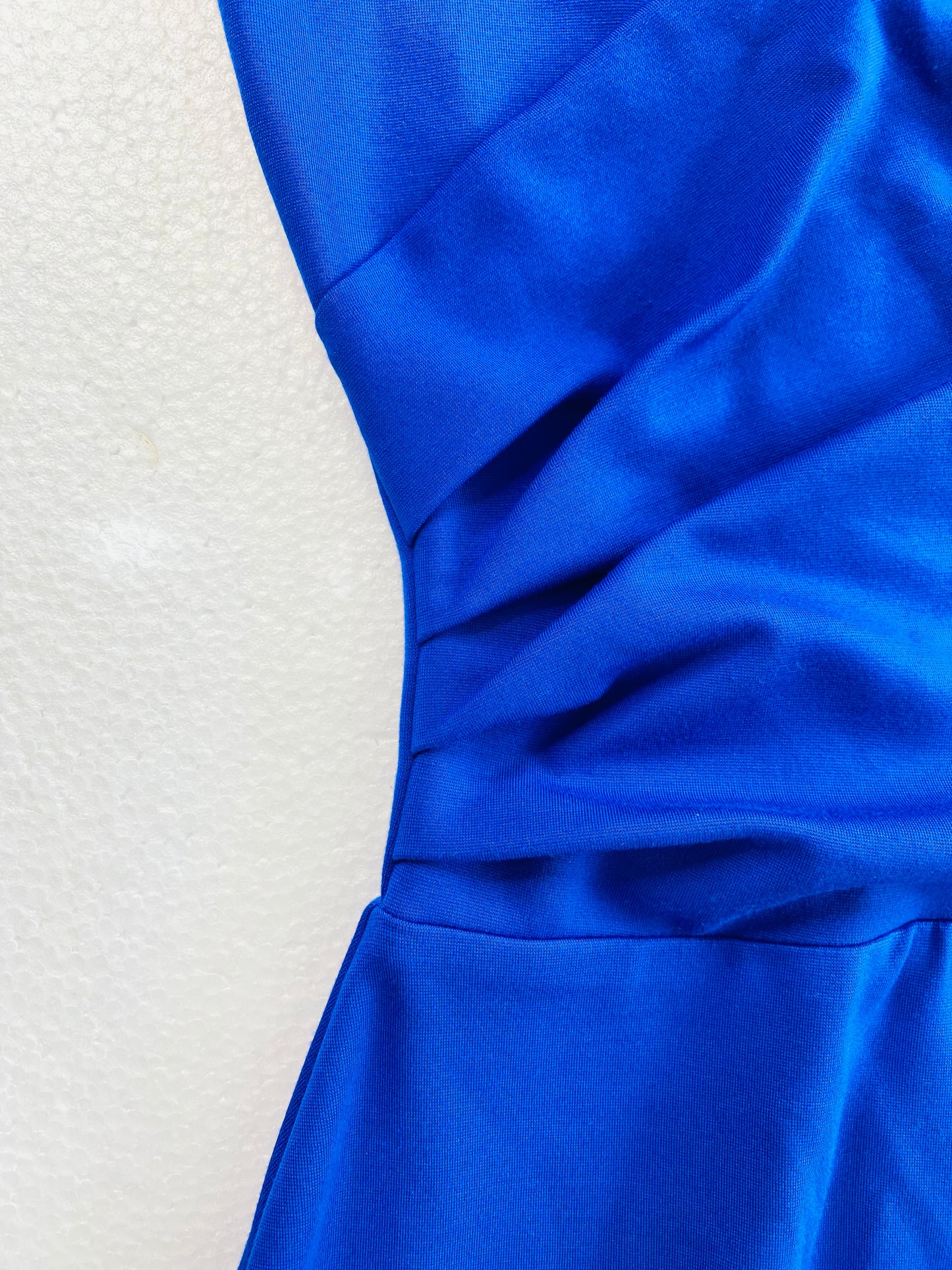 DVF Cobalt Blue Sheath Dress Size Small | V-Neck Ruched Waist | Side Zipper Closure