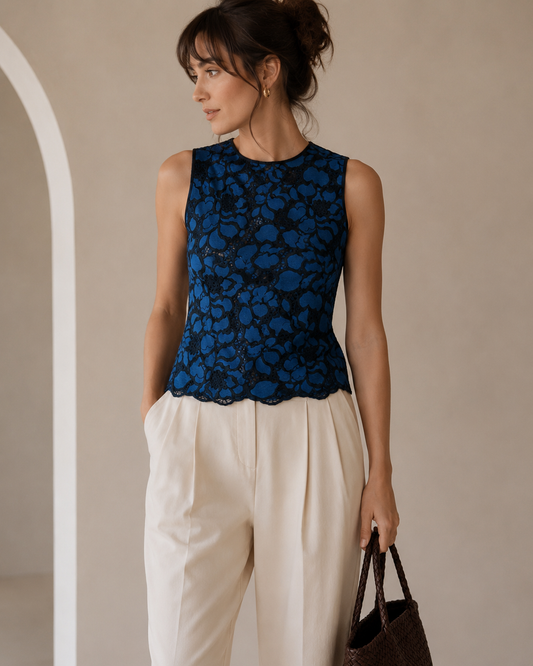 Likely Blue and Black Lace Sleeveless Peplum Top Size XS