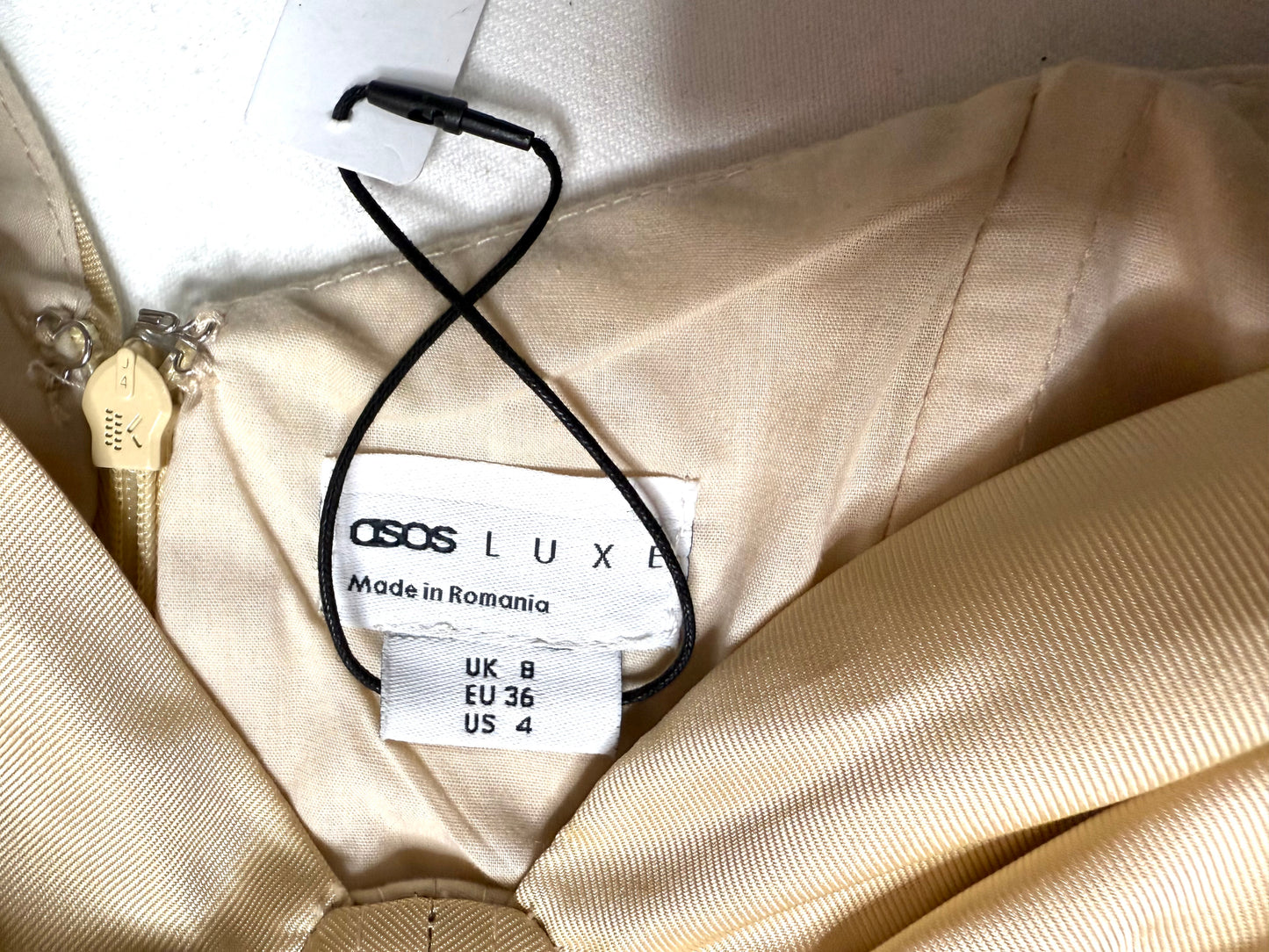 ASOS LUXE Gold Satin One Shoulder Mini Dress Size 4 NWT Corset Ruffle