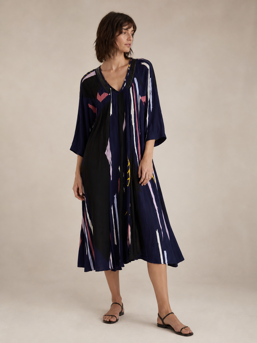 Twinkle by Wenlan Navy and Pink Long Sleeve Silk Dress Size 2