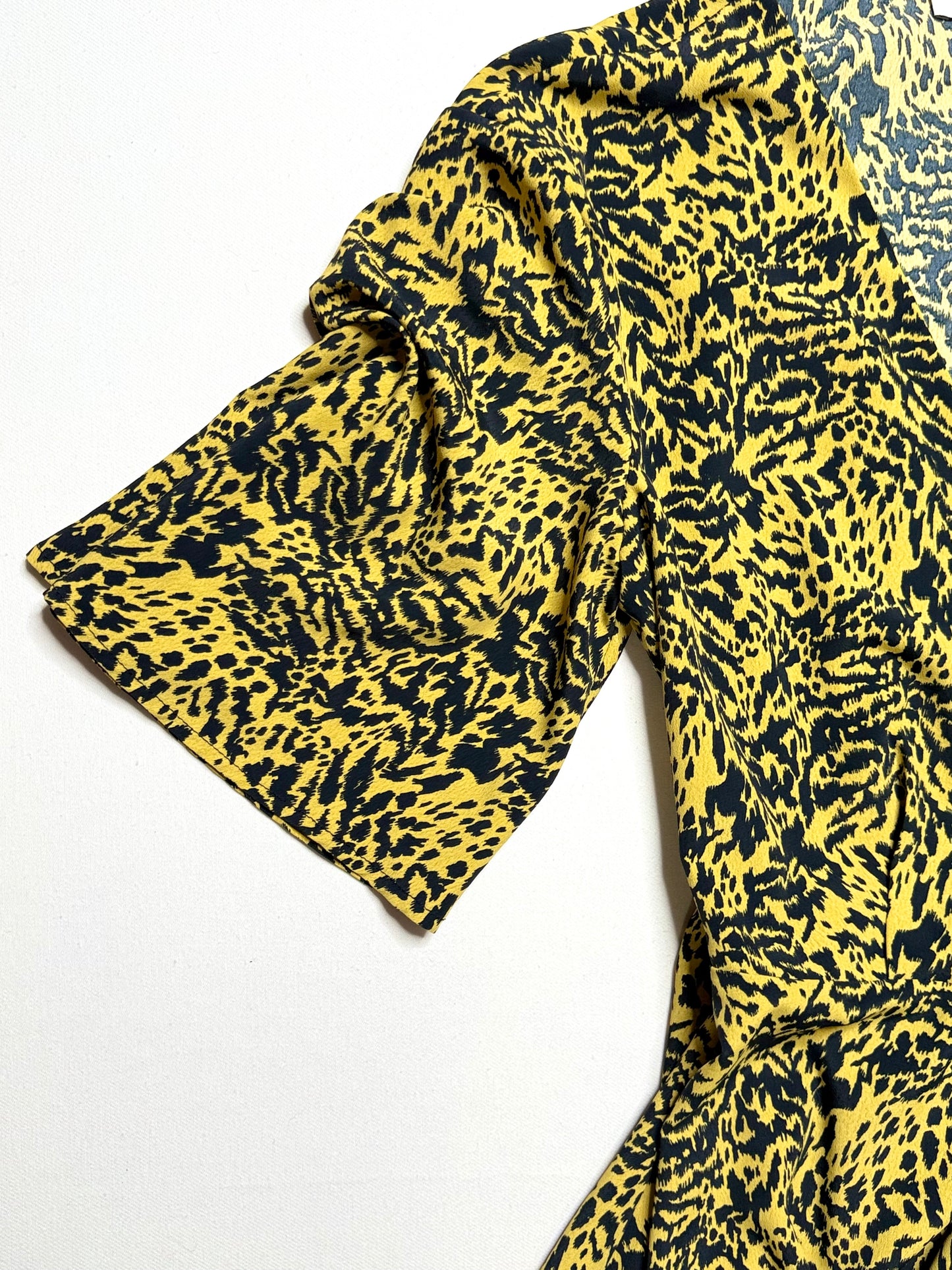 Topshop Animal Print Wrap Midi Dress – Size 6, Bell Sleeves, Tie Waist, Boho