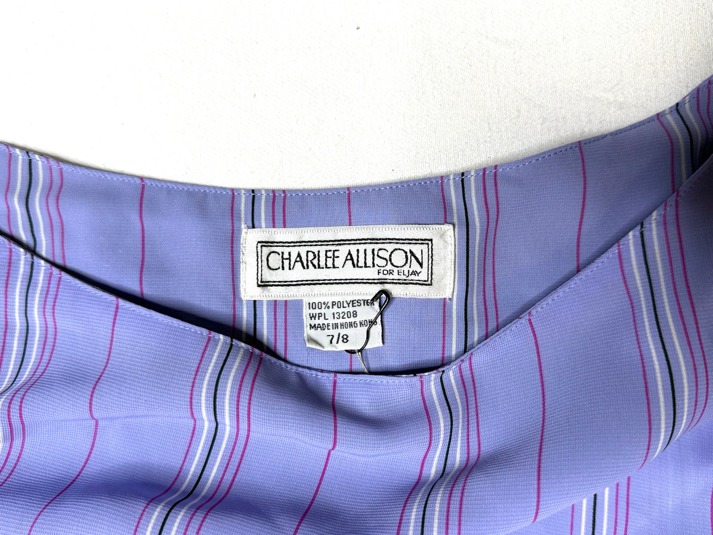 Vintage Charlee Allison Lavender Striped Ruffle Midi Dress – Size 7/8 – Long Sleeve Retro 70s Style