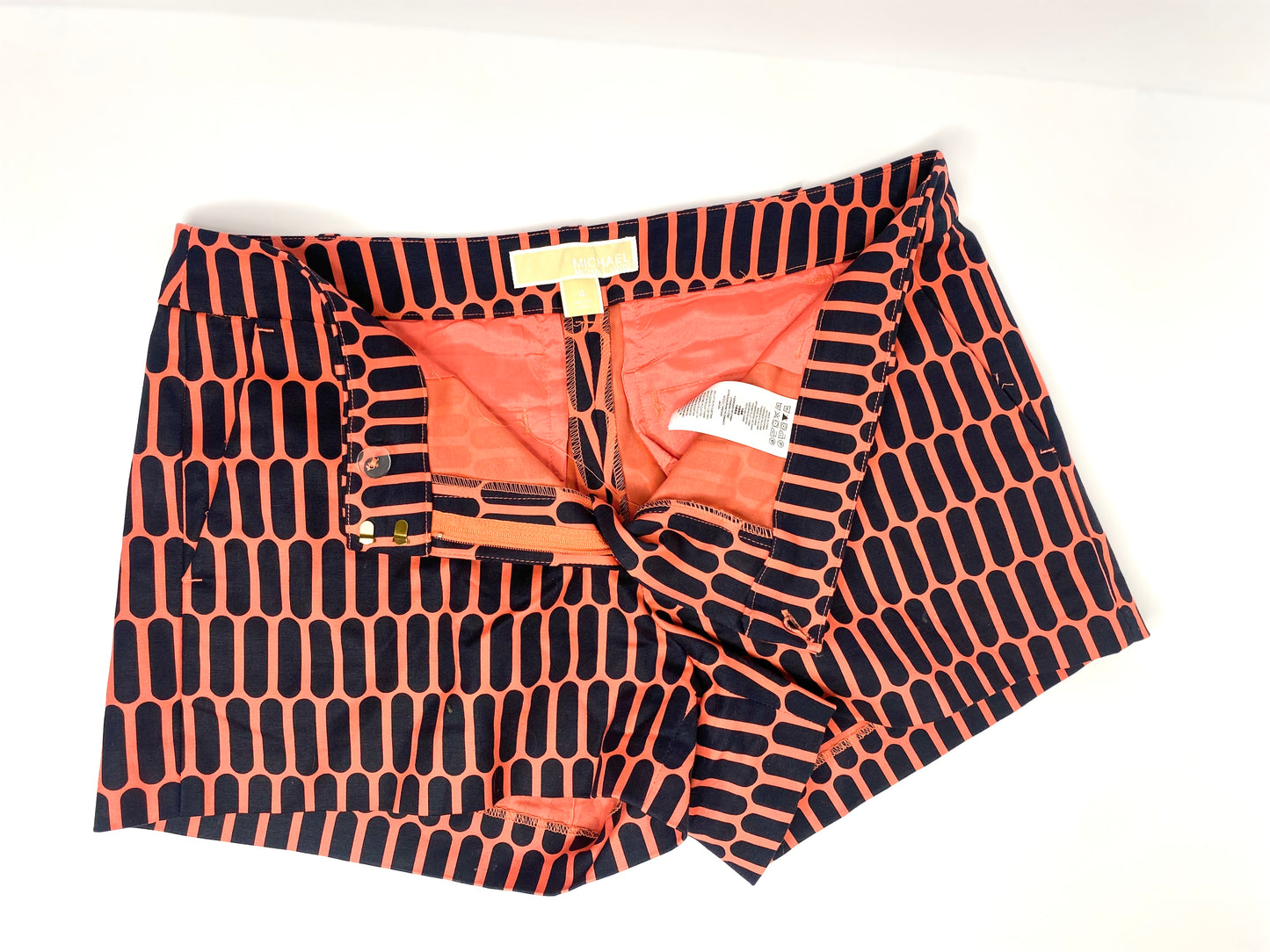 Michael Kors Coral & Navy Geometric Print Cotton Twill Short Shorts – Size 4