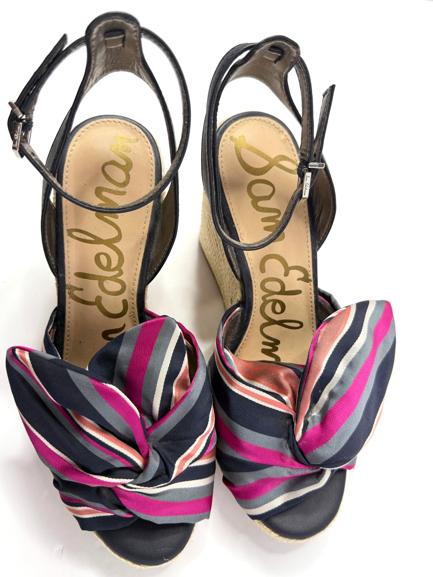 Sam Edelman NWT Blue Striped Espadrille Sandals – Size 8, 3.5" Heel, Bow Tie Ankle Strap