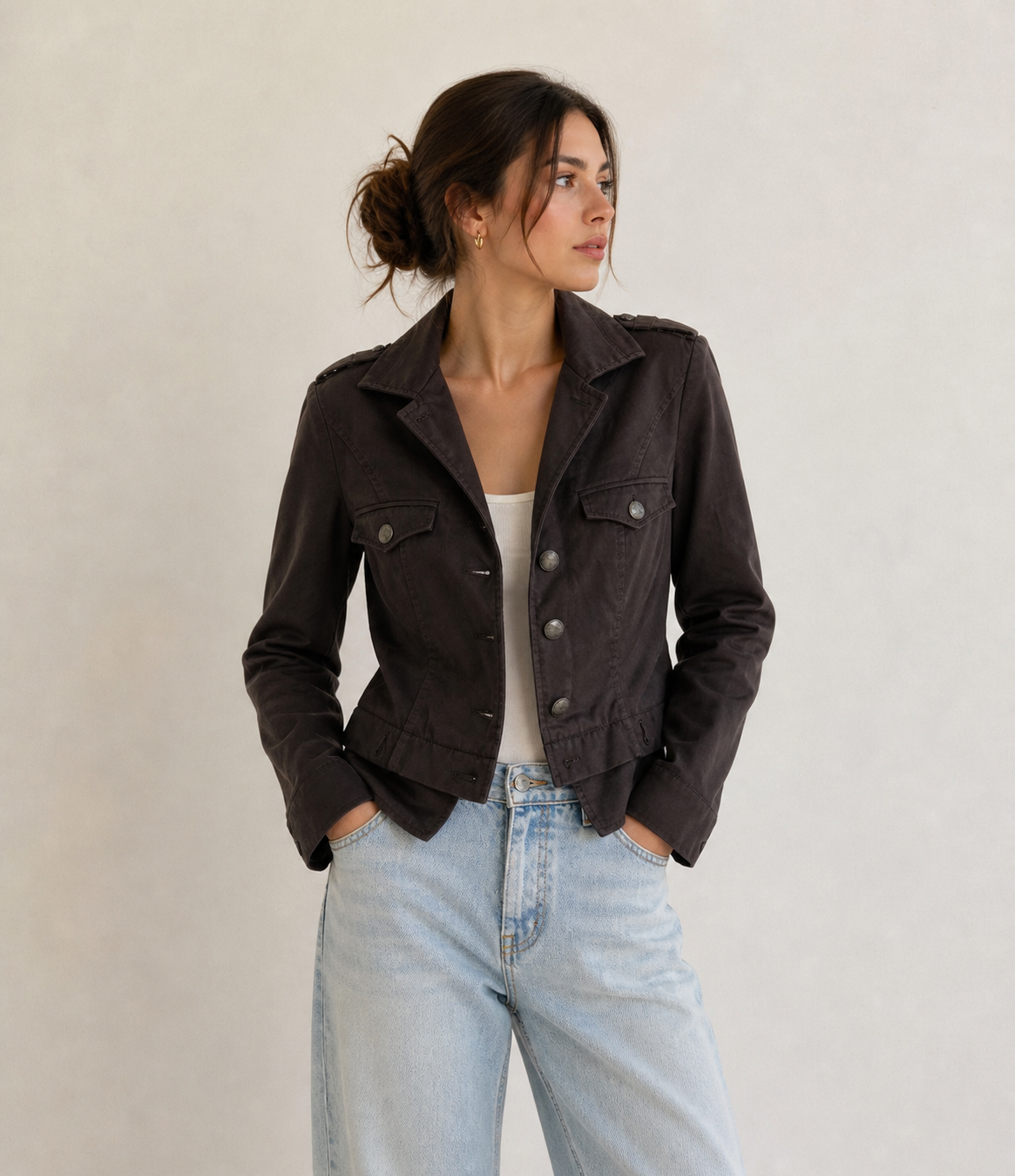 Van Avendonck Cropped Military Style Long Sleeve Brown Jacket Size 6