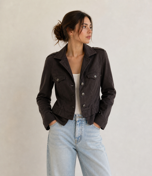 Van Avendonck Cropped Military Style Long Sleeve Brown Jacket Size 6