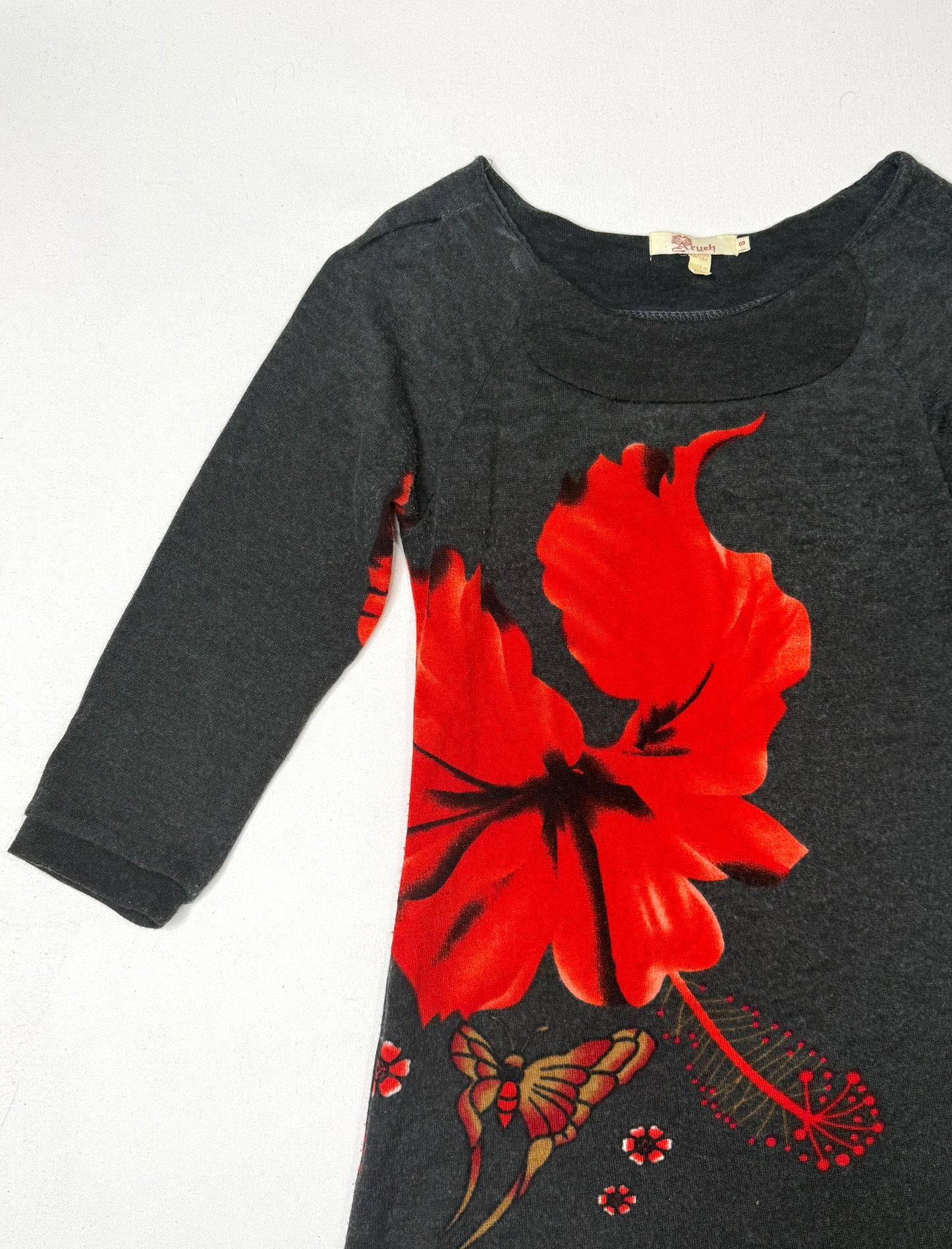 Aryeh Gray Red Hibiscus Floral Tunic Dress Size Small