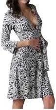 Diane von Furstenberg Melicent Black &Gray Geometric Pattern Silk Wrap Dress Size 4