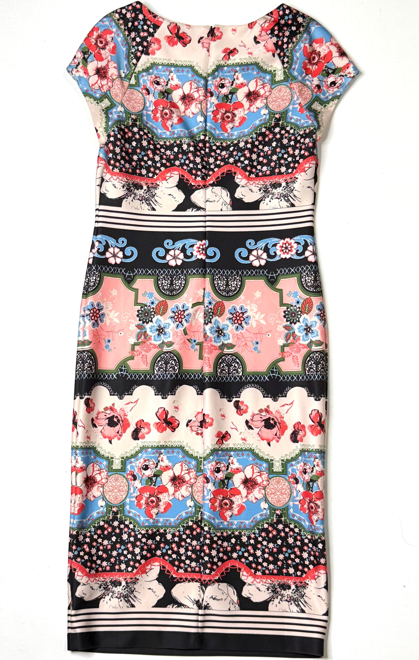 Beige by ECI Floral Print Sheath Dress Size 6 Multicolor Scarf Print Midi Career Party