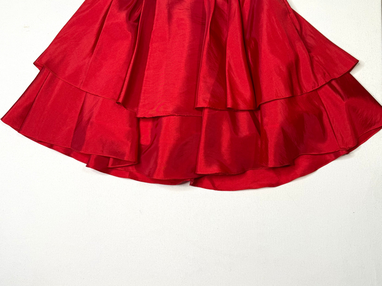Rachel Allan Red Satin Ruffle Skirt Beaded Waist Formal Prom Party Mini Skirt Size 4