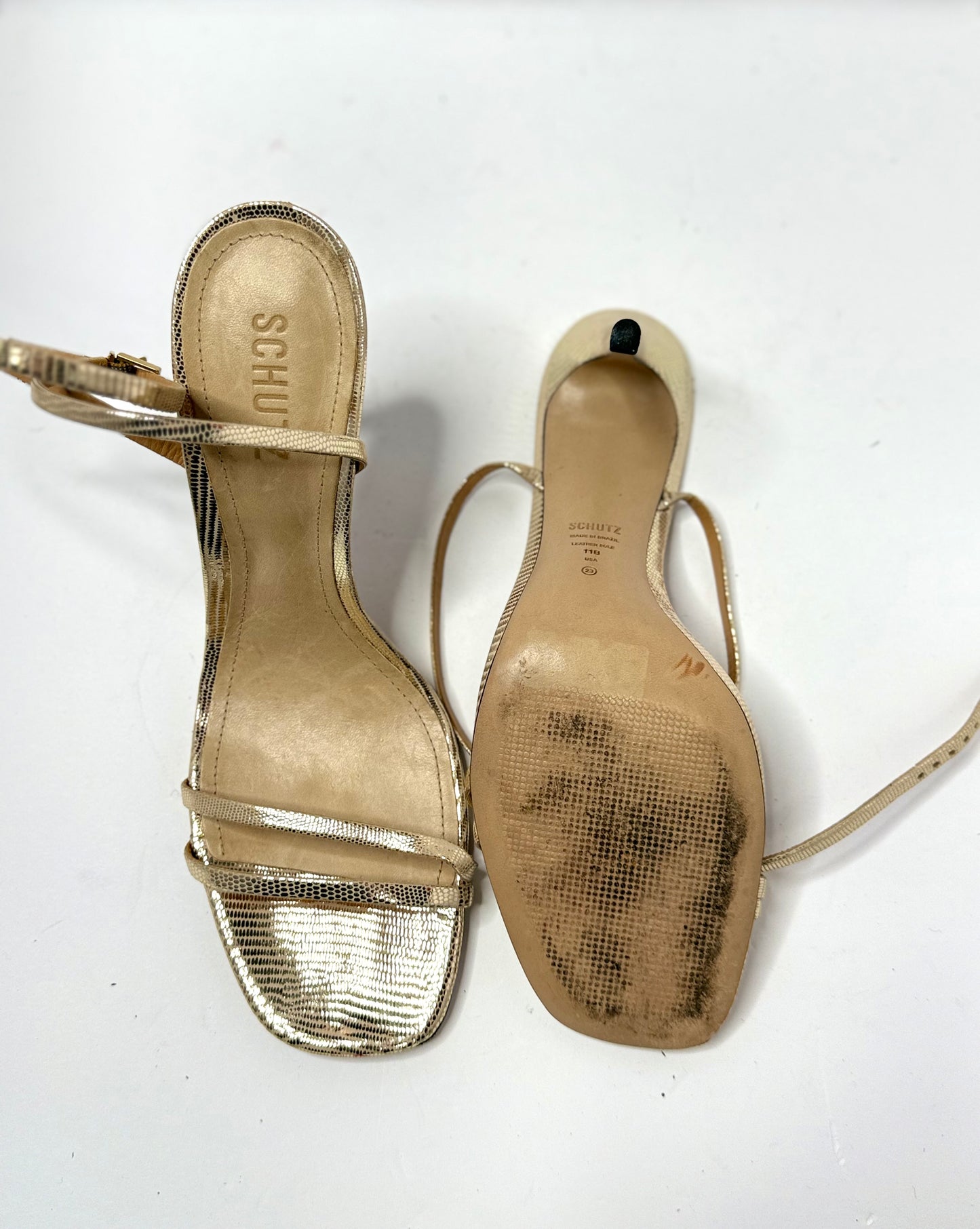 Schultz Metallic Gold Strappy Leather Open Toe Sandals Size 11 –