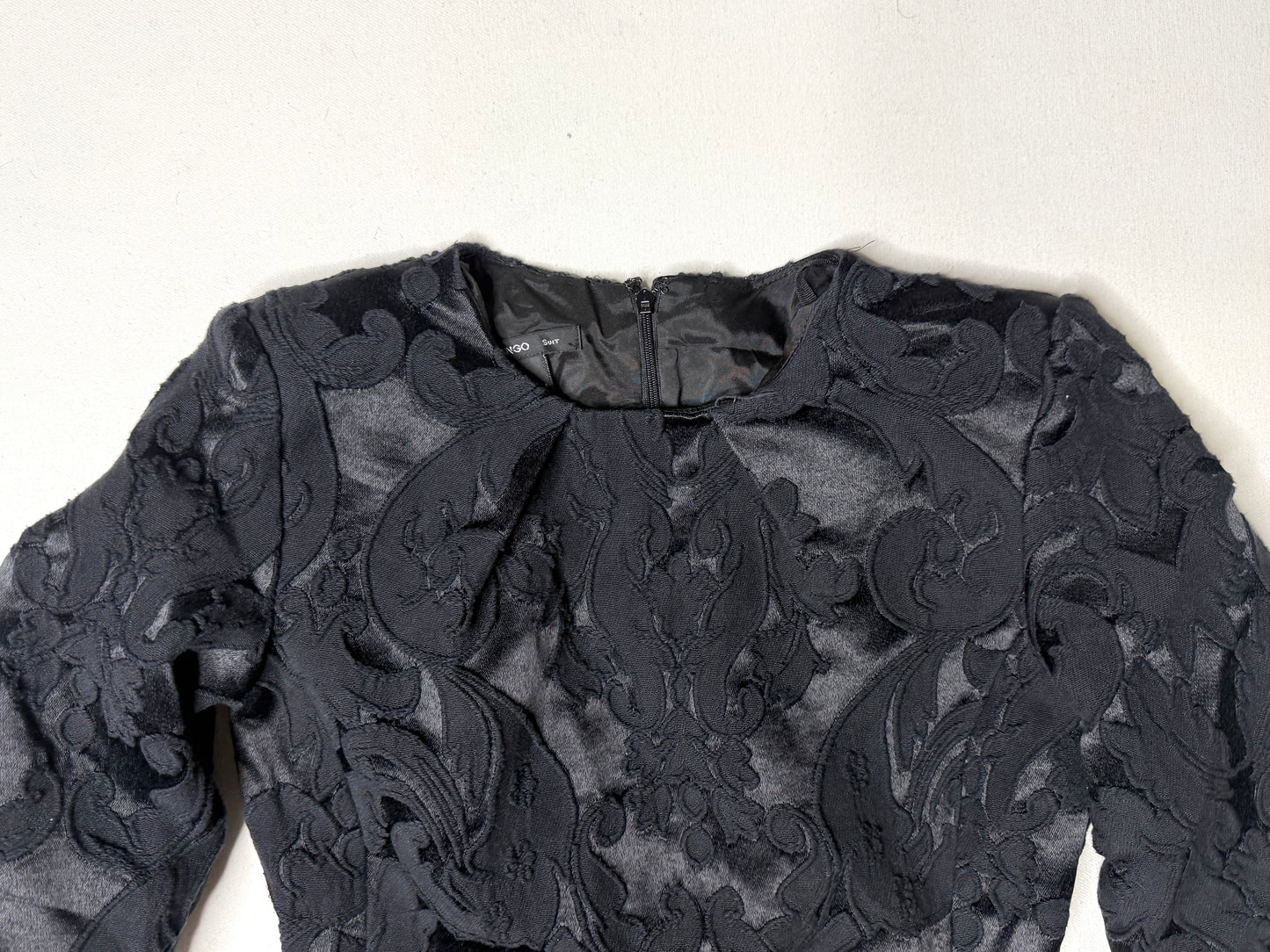 Mango Suit Black Long-Sleeve Jacquard Sheath Dress Textured Brocade Size 4
