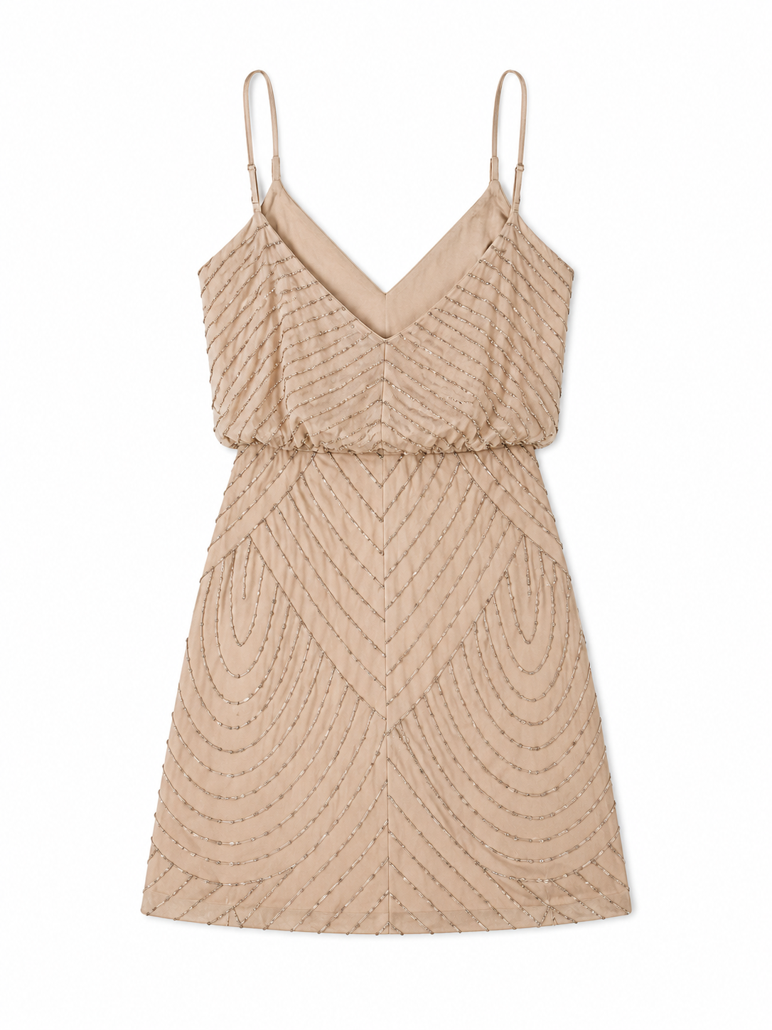 Adrianna Papell Beaded Sophia Cocktail Dress Size 6 Champagne Flapper Style