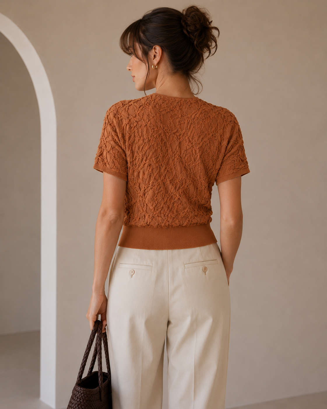 Rebecca Taylor Textured Brown Short Sleeve Top Size XS