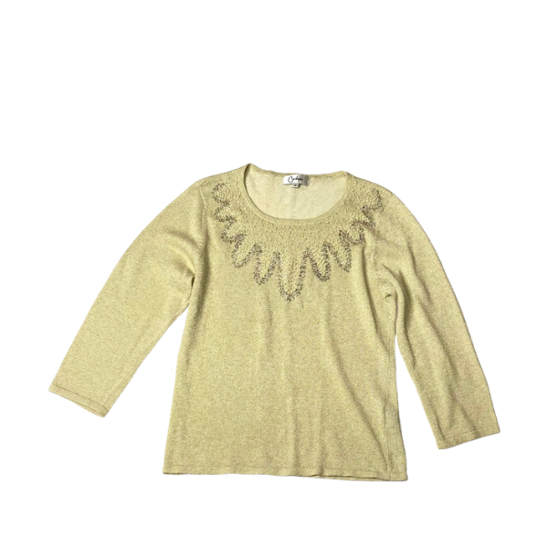 Carducci Hand-Beaded & Pearl Embellished Sweater – Cream & Metallic Gold