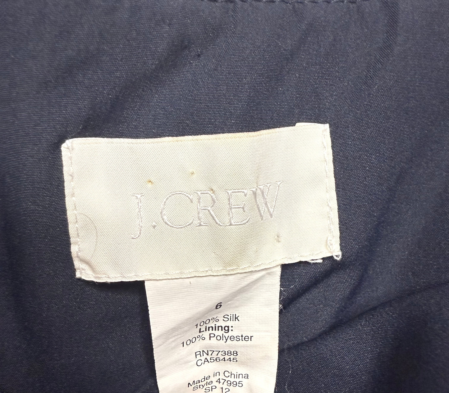 J. Crew Navy 100% Silk One Shoulder Dress Size 6