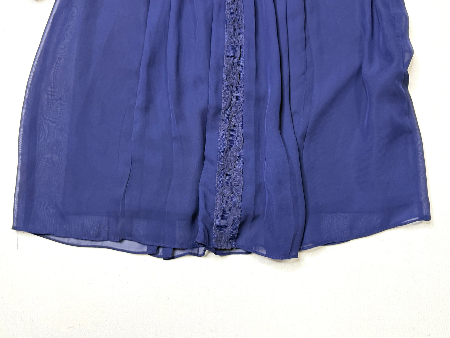 Jessica Simpson Blue Chiffon Lace Trim Mini Dress Pleated Long Sleeve Boho Sizer 8