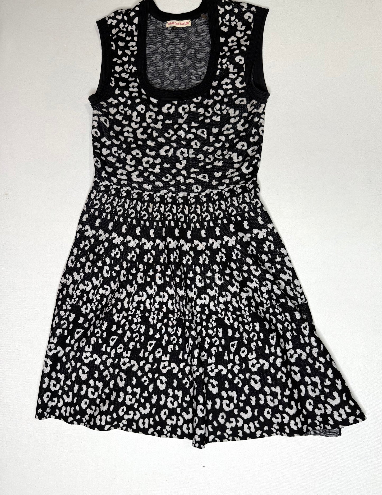 Rebecca Taylor Leopard Print Knit Sweater Dress Size Small A-Line Sleeveless