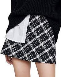 ZARA Black & White Tweed Plaid Mini Skirt – Classic A-Line Winter Skirt, Size M