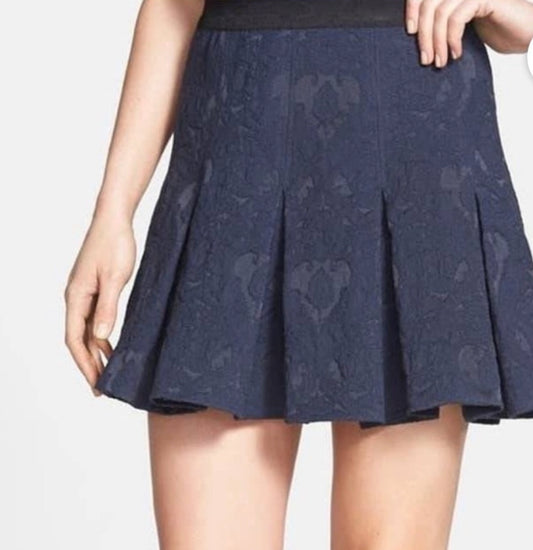 Rebecca Taylor Pleated Skater Skirt – Size 2, Black with Navy Embroidered Details