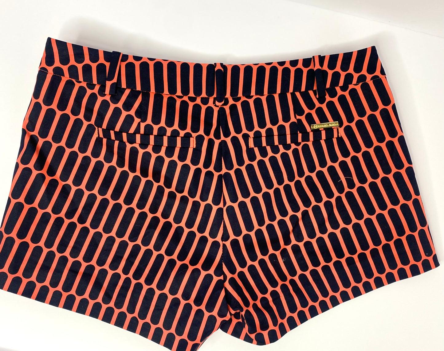 Michael Kors Coral & Navy Geometric Print Cotton Twill Short Shorts – Size 4