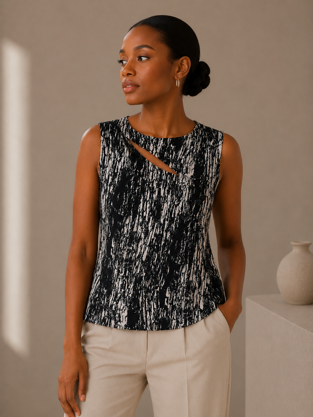 Marc New York Black and White Abstract Print Sleeveless Tank Size XL